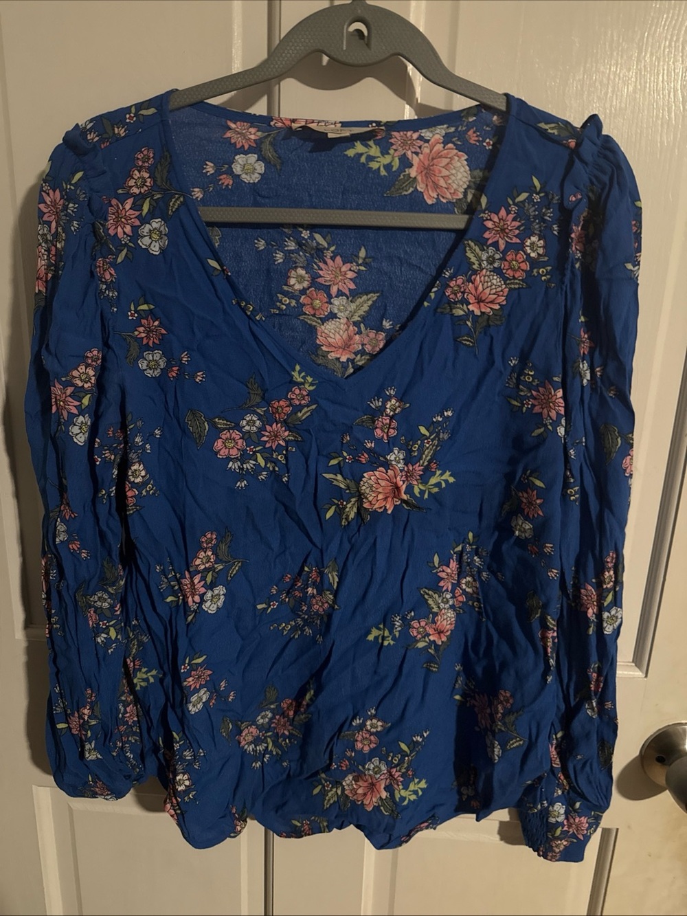 Loft Blue Floral V-Neck Long Sleeve Top